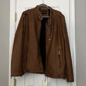Mens Camel Brown Faux Leather Jacket